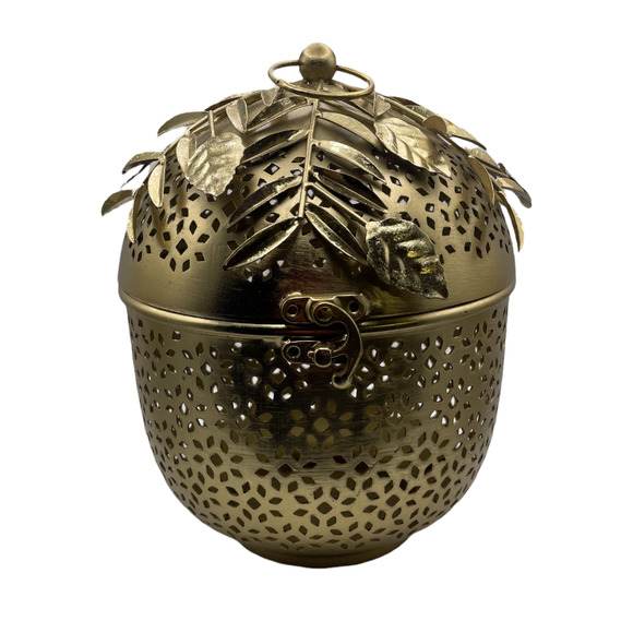 Anthropologie Kew Gold Lantern Perforated Leaf Hanging Lantern